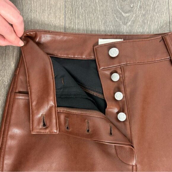 Wilfred Free Aritzia Oracle Pants High Waist Leather Brown Straight Balloon leg - Picture 10 of 16